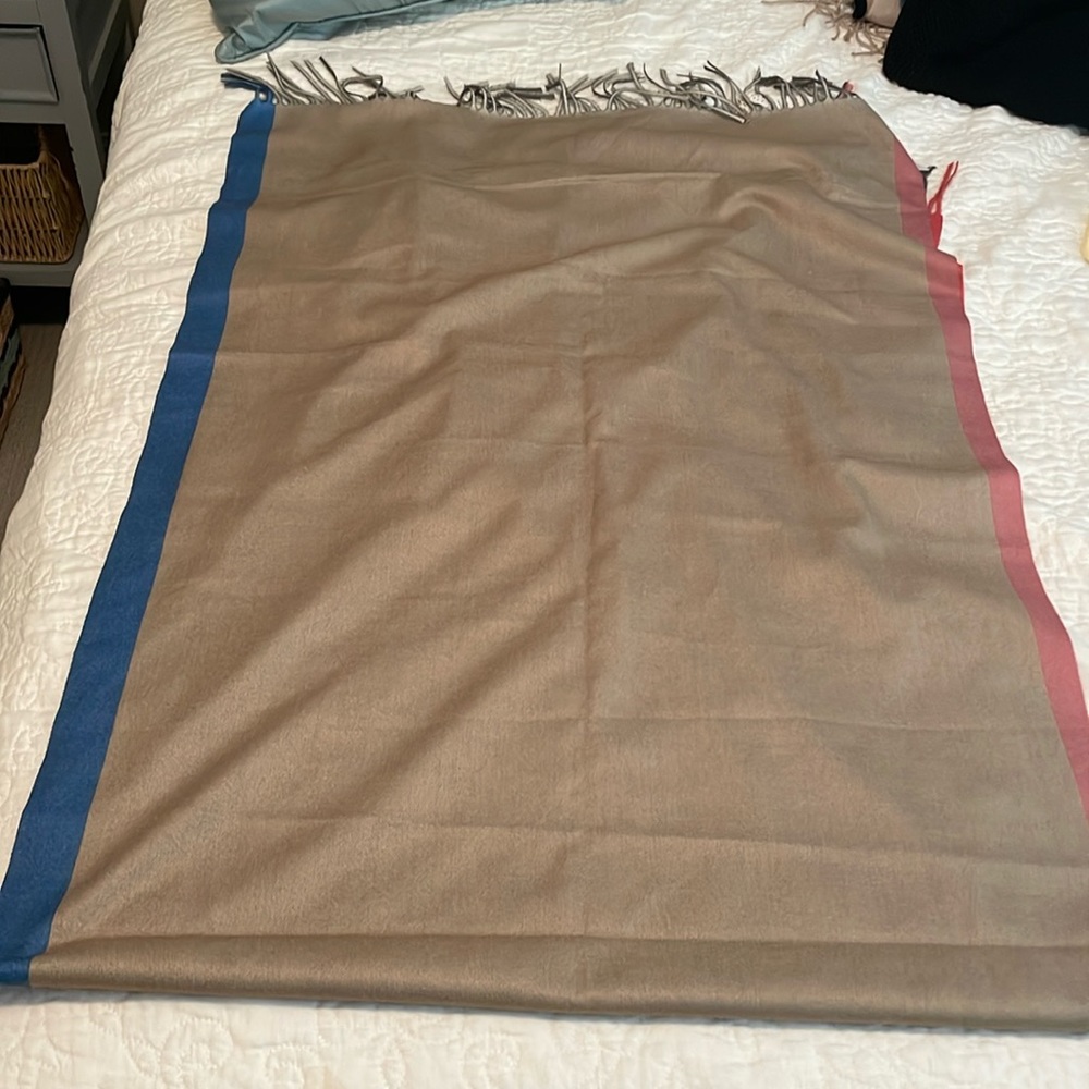 2Chic Scarf.  Tan/blue/coral. NWT